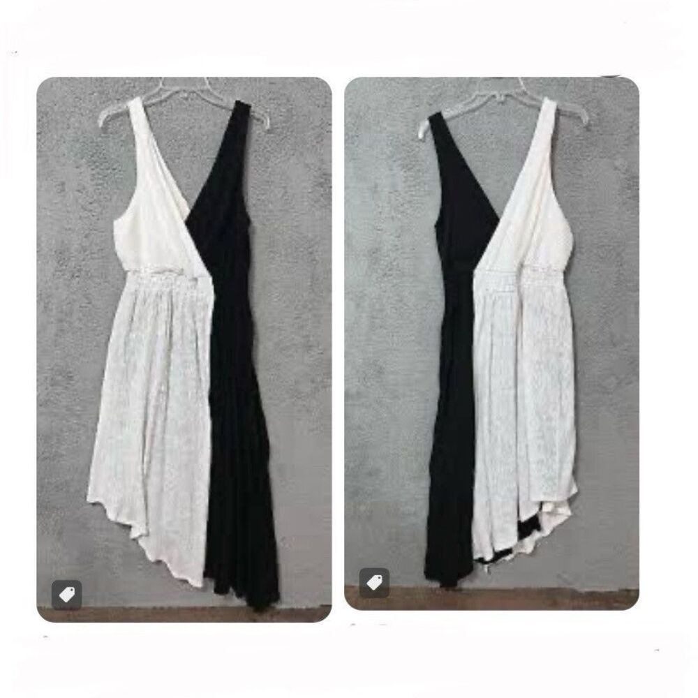 Chelsea & Theodore Black and White Asymmetrical Midi Dress